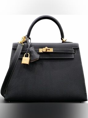 H K 32 Retourne handbag noir black imported Togo contrast stitching GHW